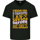 Bookworm Reading a Reader Dies Funny Mens V-Neck Cotton T-Shirt Black