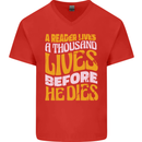 Bookworm Reading a Reader Dies Funny Mens V-Neck Cotton T-Shirt Red