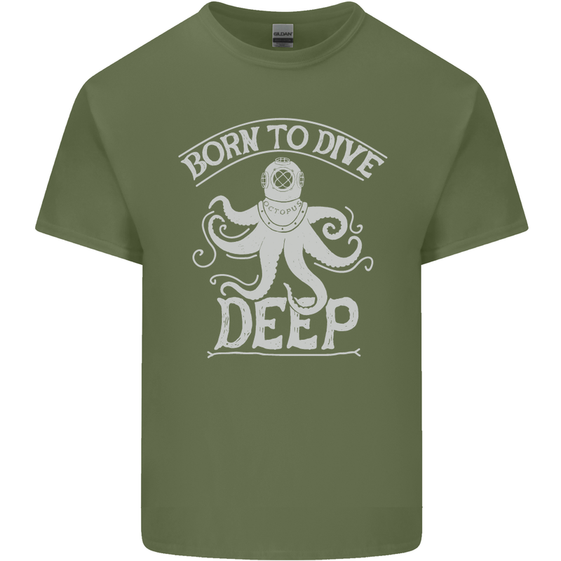 Born to Dive Deep Scuba Diving Diver Mens Cotton T-Shirt Tee Top Military Green