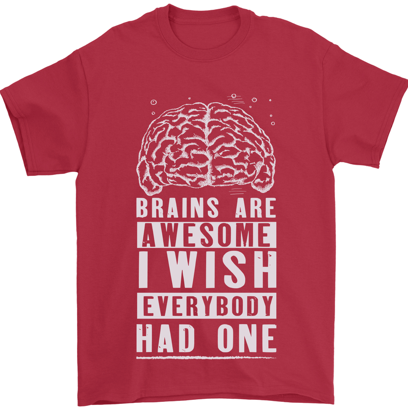 Brains Are Awesome Funny Sarcastic Slogan Mens T-Shirt Cotton Gildan Red