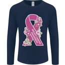 Breast Cancer Awareness Bow Mens Long Sleeve T-Shirt Navy Blue