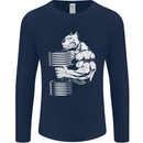 Bulldog Gym Training Top Bodybuilding Mens Long Sleeve T-Shirt Navy Blue