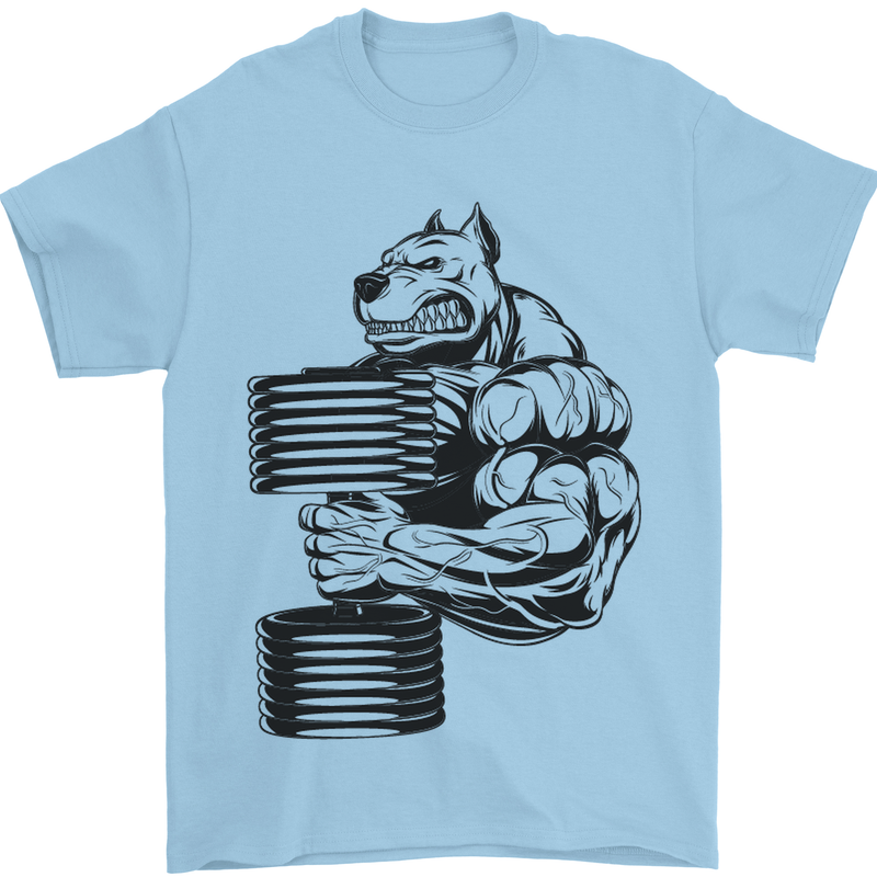 Bulldog Gym Training Top Weightlifting Mens T-Shirt Cotton Gildan Light Blue