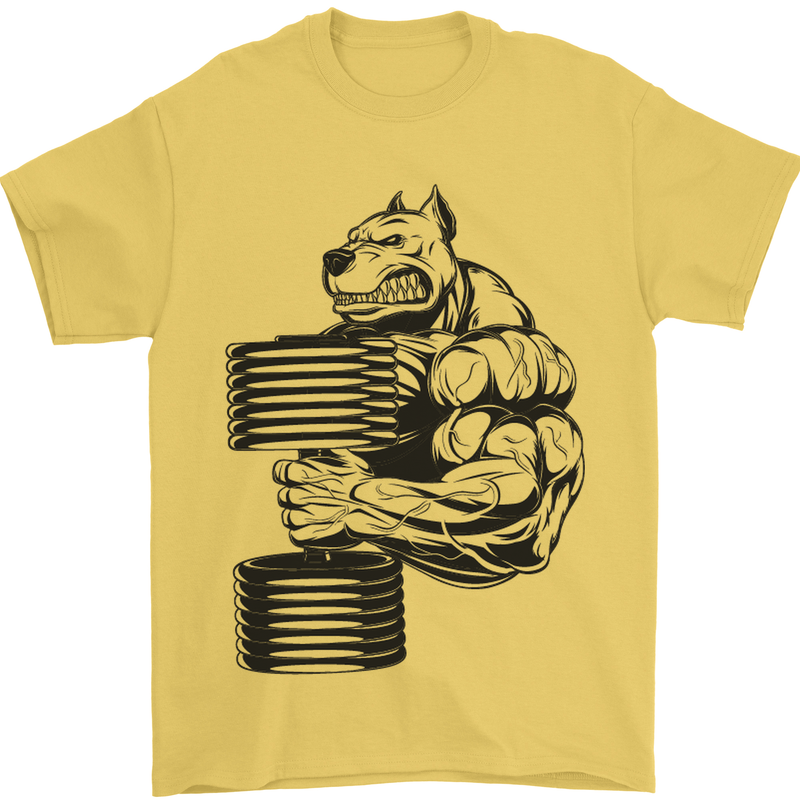 Bulldog Gym Training Top Weightlifting Mens T-Shirt Cotton Gildan Yellow