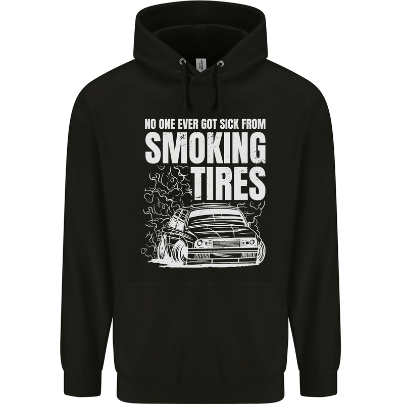 Burning Tires Car Drifting Mens 80% Cotton Hoodie Black