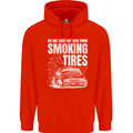 Burning Tires Car Drifting Mens 80% Cotton Hoodie Bright Red