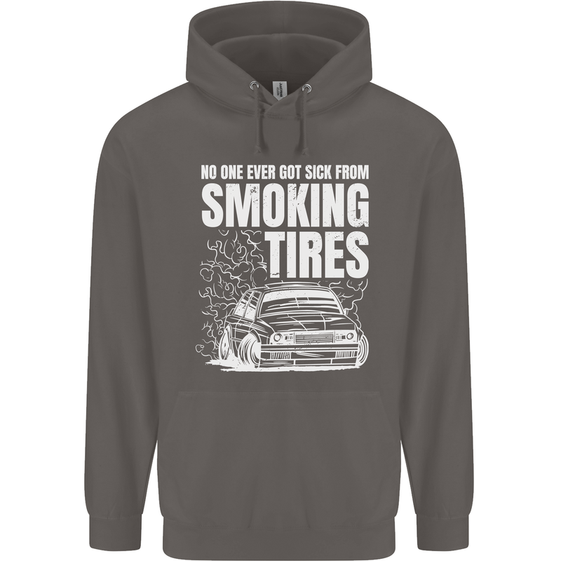 Burning Tires Car Drifting Mens 80% Cotton Hoodie Charcoal