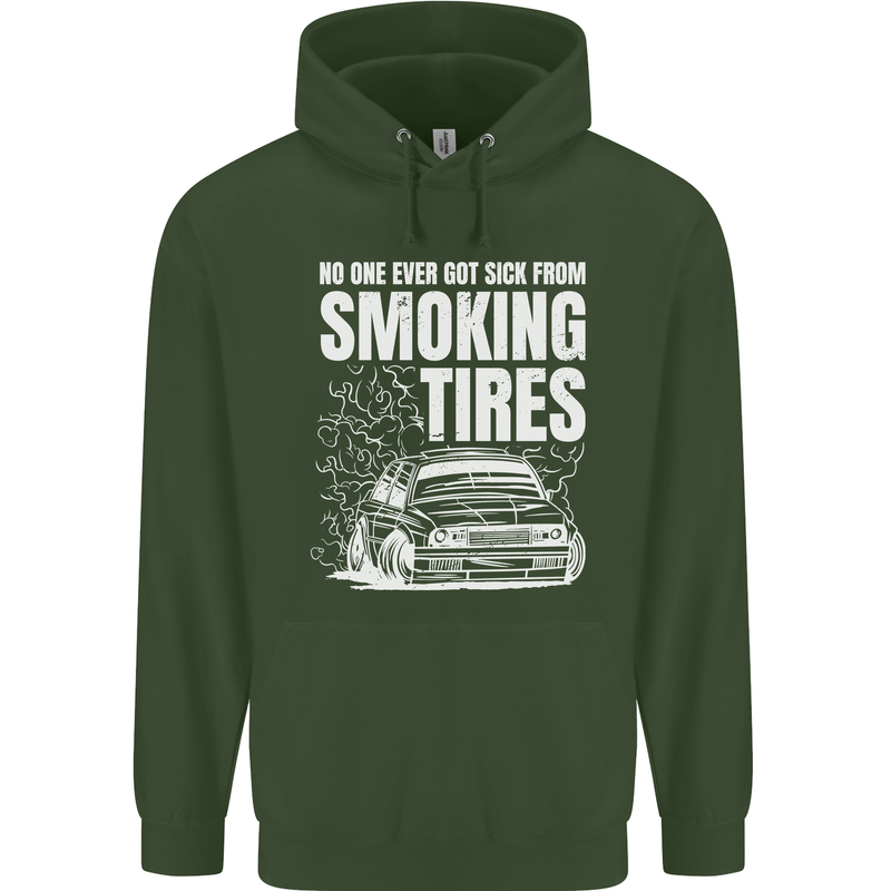 Burning Tires Car Drifting Mens 80% Cotton Hoodie Forest Green