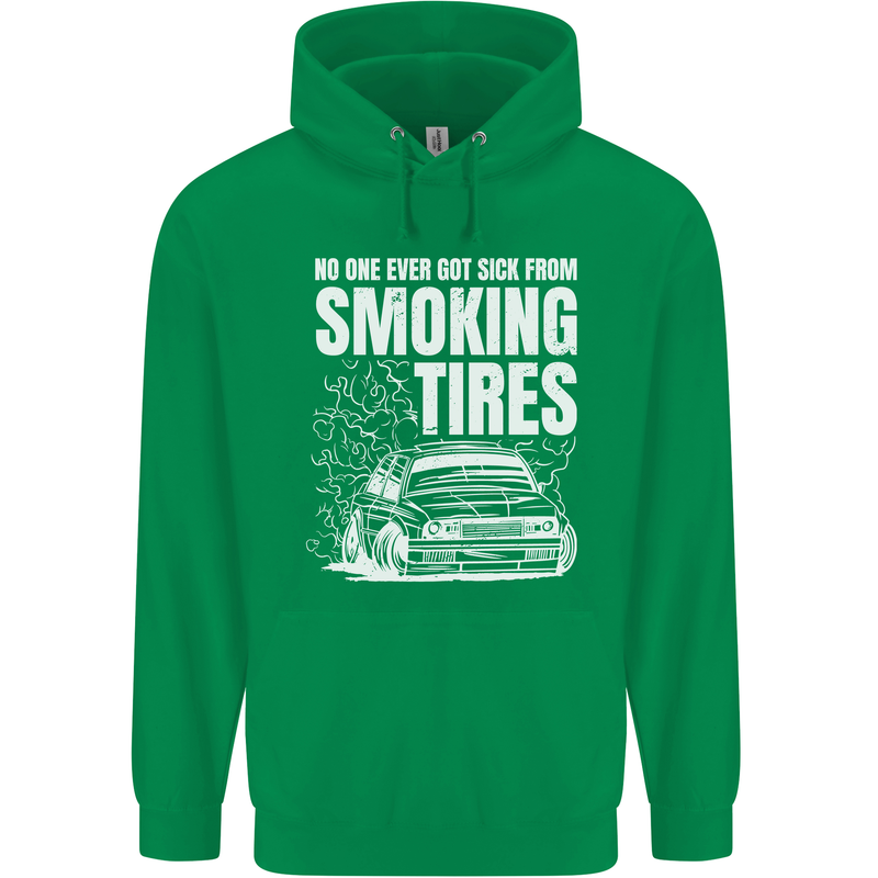 Burning Tires Car Drifting Mens 80% Cotton Hoodie Irish Green