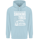 Burning Tires Car Drifting Mens 80% Cotton Hoodie Light Blue