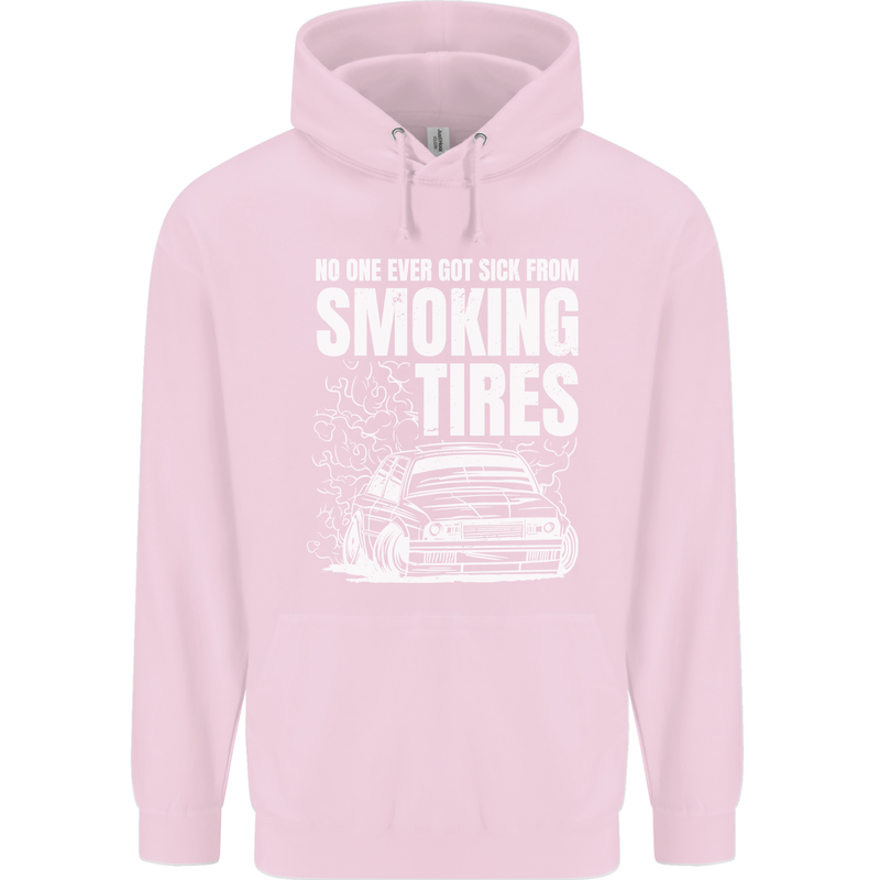 Burning Tires Car Drifting Mens 80% Cotton Hoodie Light Pink
