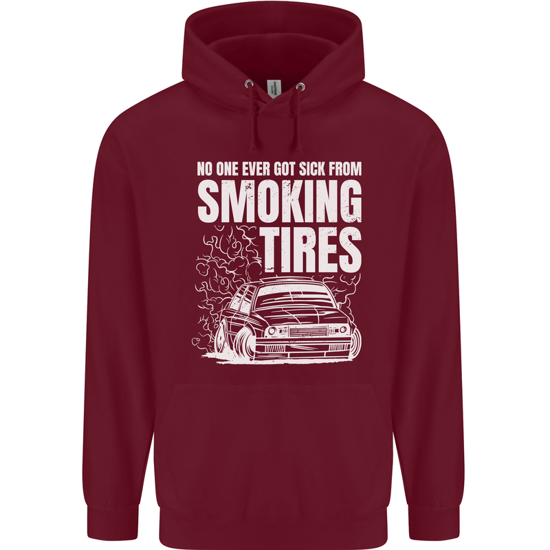 Burning Tires Car Drifting Mens 80% Cotton Hoodie Maroon
