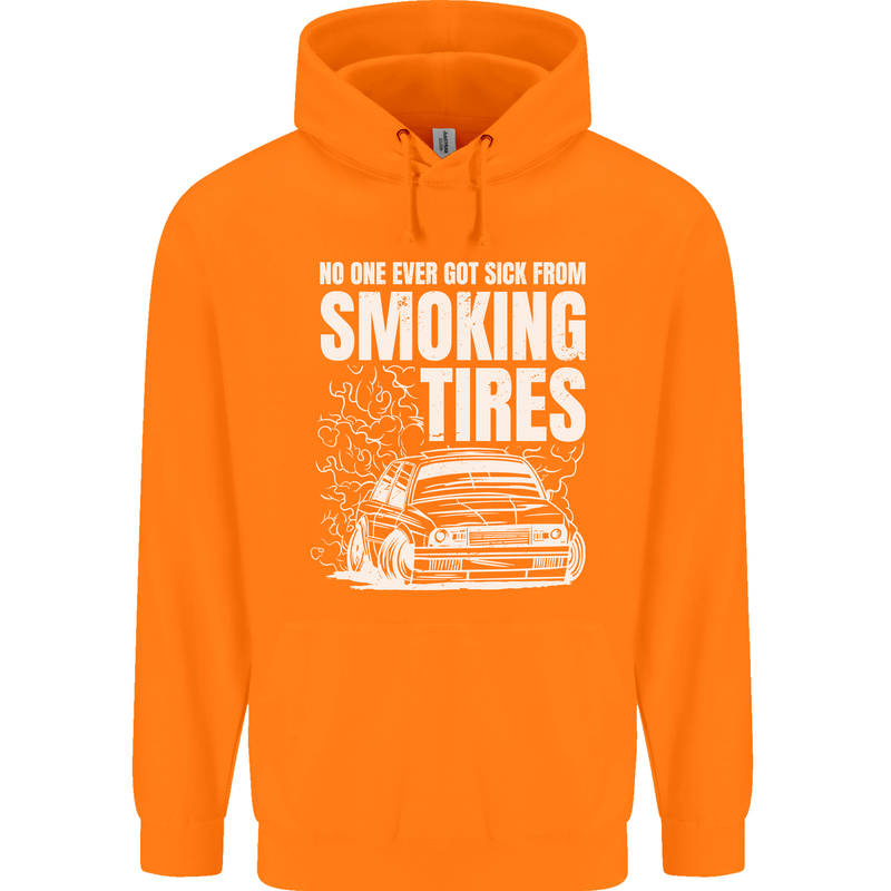 Burning Tires Car Drifting Mens 80% Cotton Hoodie Orange