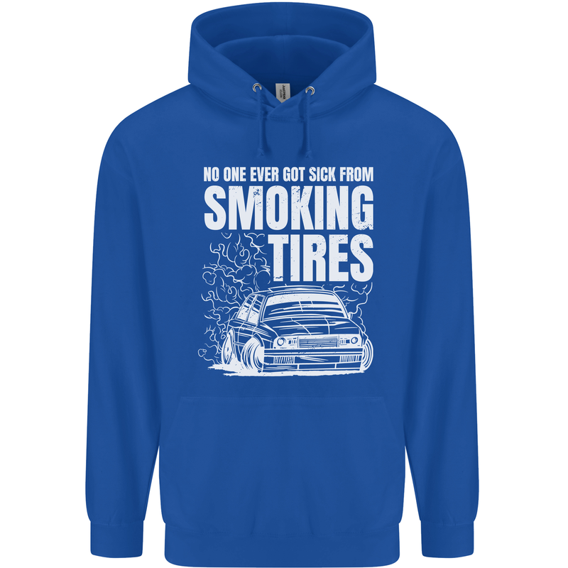 Burning Tires Car Drifting Mens 80% Cotton Hoodie Royal Blue