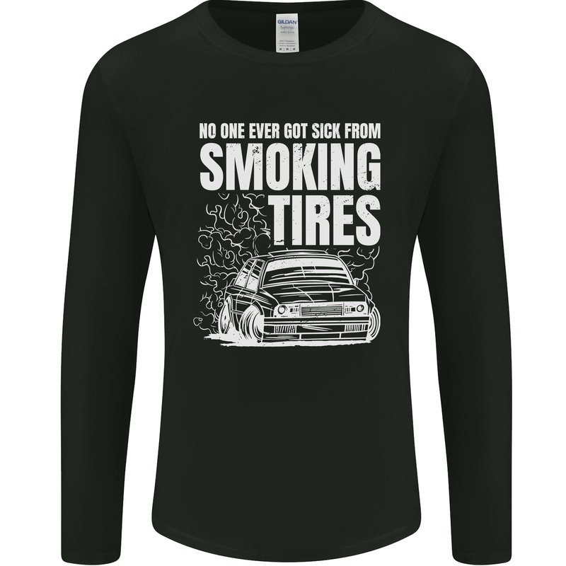 Burning Tires Car Drifting Mens Long Sleeve T-Shirt Black