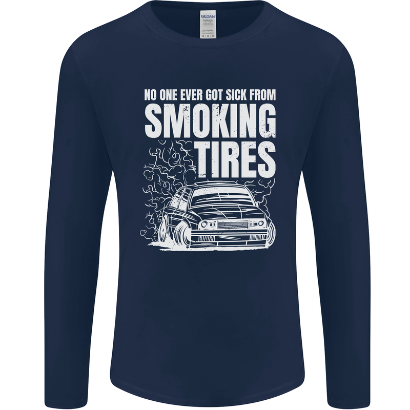 Burning Tires Car Drifting Mens Long Sleeve T-Shirt Navy Blue