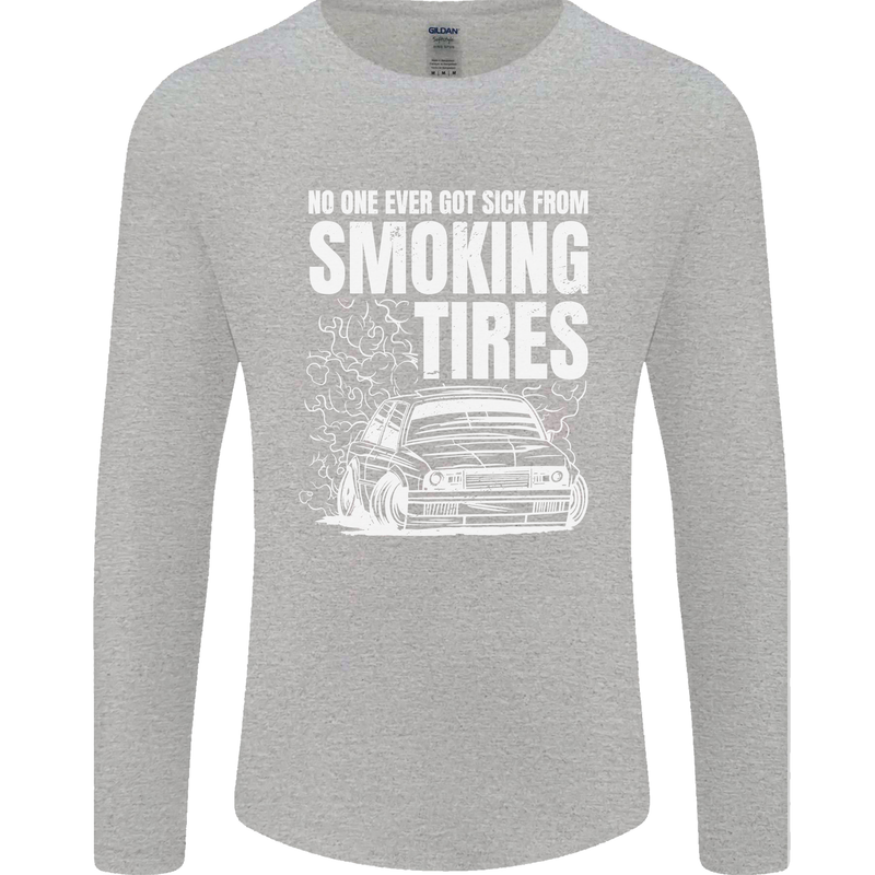 Burning Tires Car Drifting Mens Long Sleeve T-Shirt Sports Grey