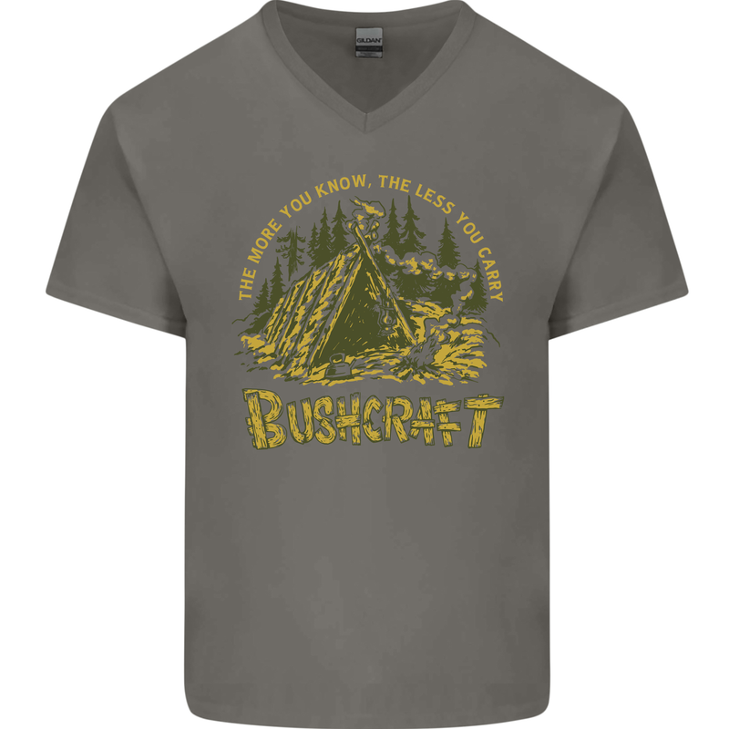 Bushcraft Funny Outdoor Persuits Camping Scouts Mens V-Neck Cotton T-Shirt Charcoal