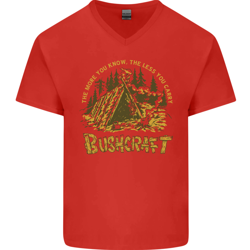Bushcraft Funny Outdoor Persuits Camping Scouts Mens V-Neck Cotton T-Shirt Red