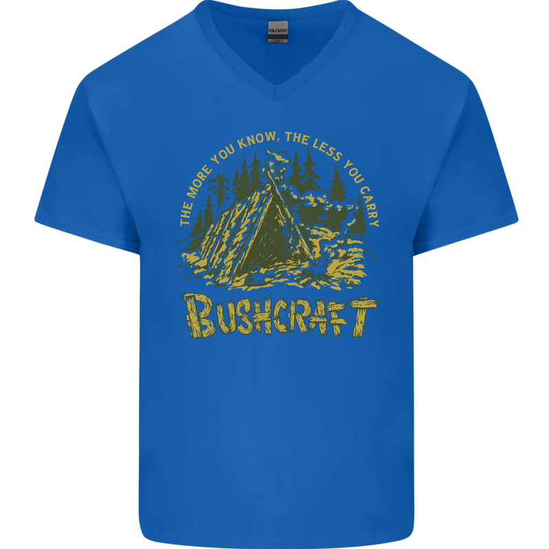 Bushcraft Funny Outdoor Persuits Camping Scouts Mens V-Neck Cotton T-Shirt Royal Blue
