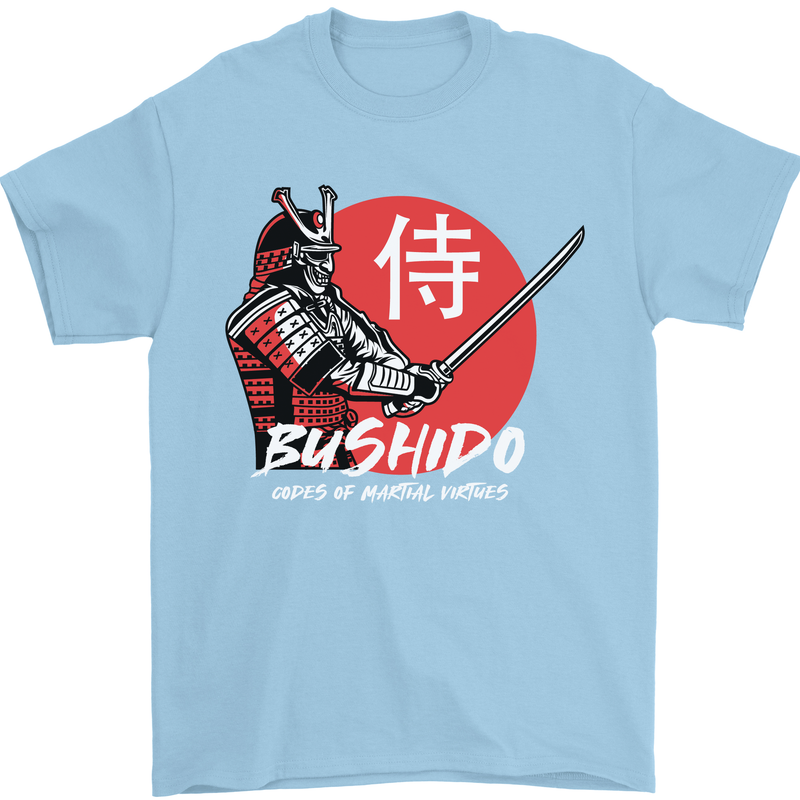 Bushido Samurai Warrior Sword Ronin MMA Mens T-Shirt Cotton Gildan Light Blue