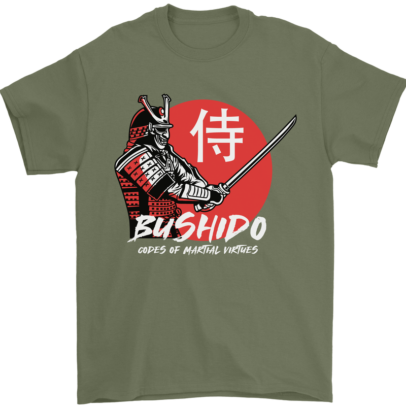 Bushido Samurai Warrior Sword Ronin MMA Mens T-Shirt Cotton Gildan Military Green