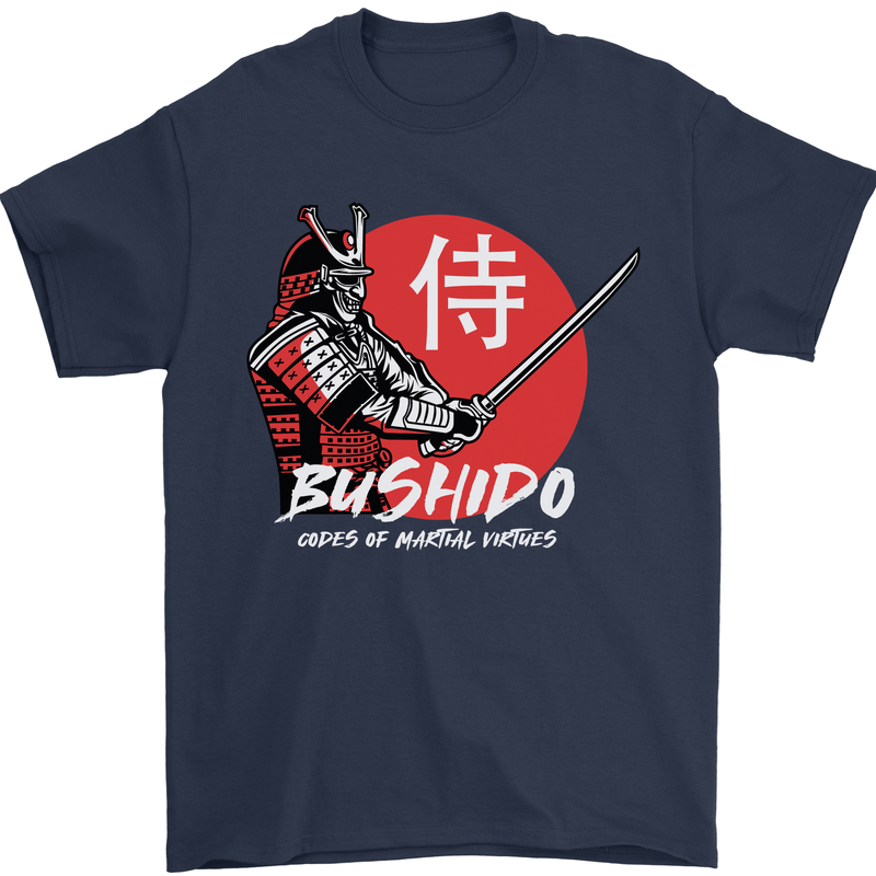 Bushido Samurai Warrior Sword Ronin MMA Mens T-Shirt Cotton Gildan Navy Blue