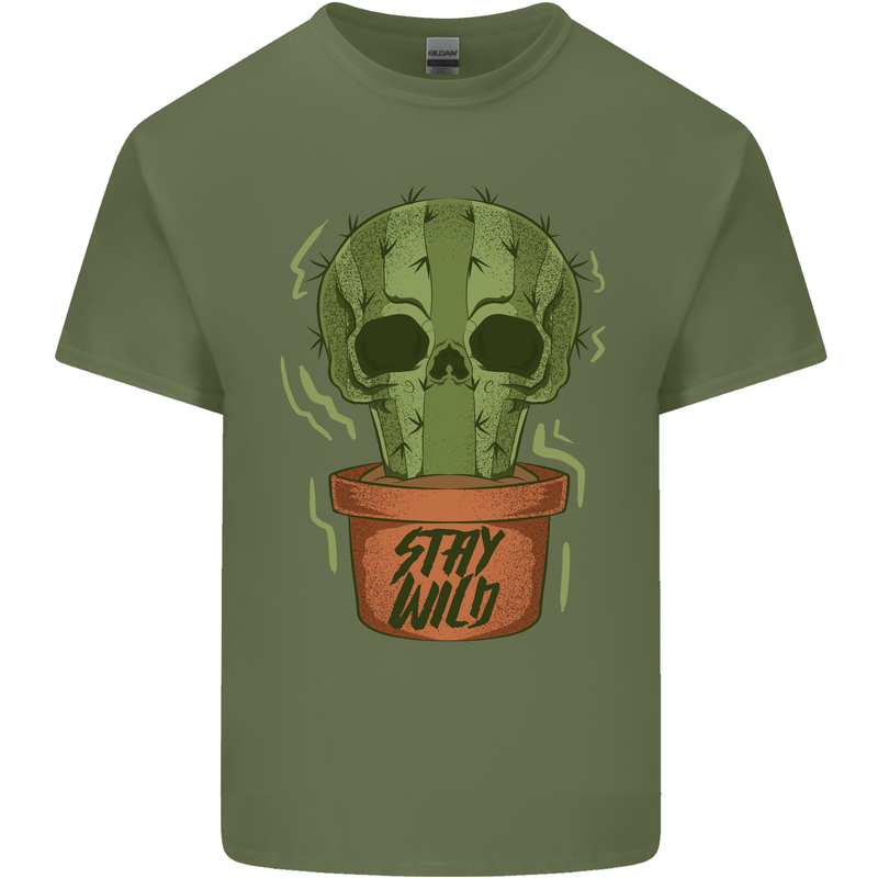 Cactus Skull Gardening Gardener Plants Mens Cotton T-Shirt Tee Top Military Green