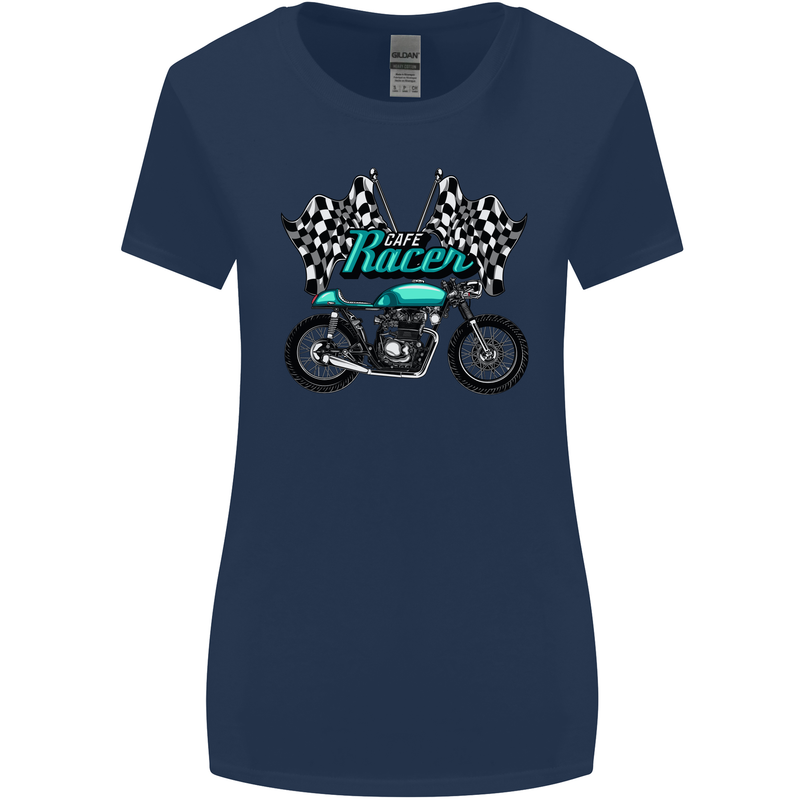 Cafe Racer Biker Motorcycle Motorbike Womens Wider Cut T-Shirt Navy Blue
