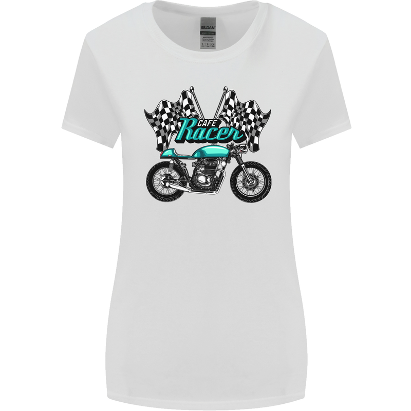 Cafe Racer Biker Motorcycle Motorbike Womens Wider Cut T-Shirt White