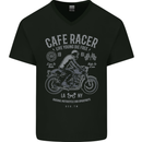 Cafe Racer Live Young Biker Motorcycle Mens V-Neck Cotton T-Shirt Black