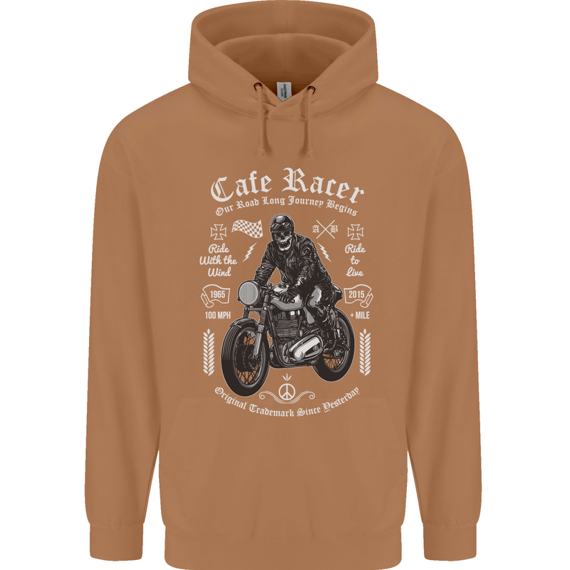 Cafe Racer Motorcycle Motorbike Biker Mens 80% Cotton Hoodie Caramel Latte