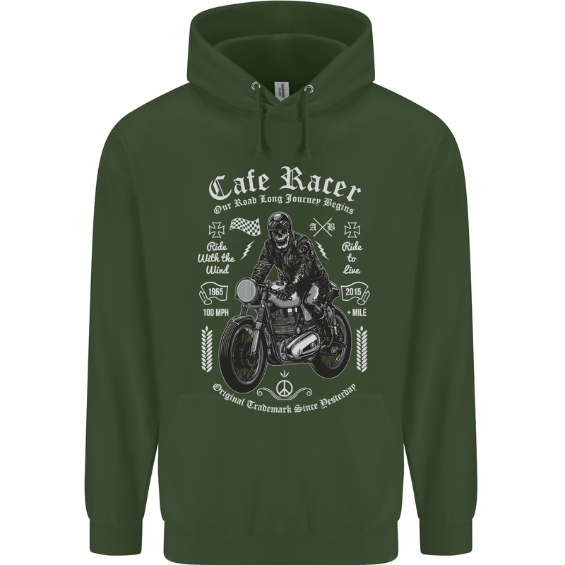 Cafe Racer Motorcycle Motorbike Biker Mens 80% Cotton Hoodie Forest Green