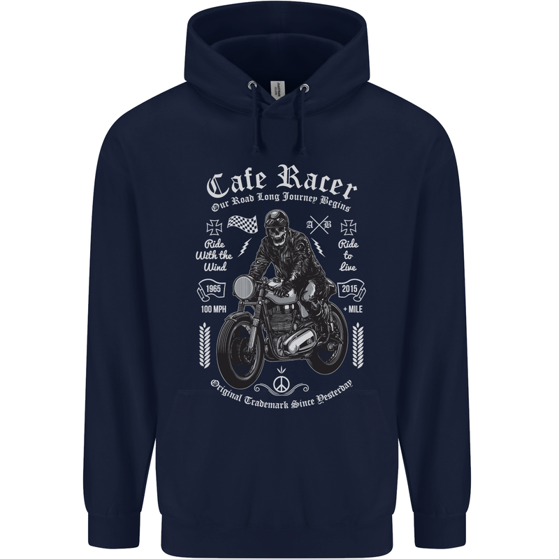 Cafe Racer Motorcycle Motorbike Biker Mens 80% Cotton Hoodie Navy Blue