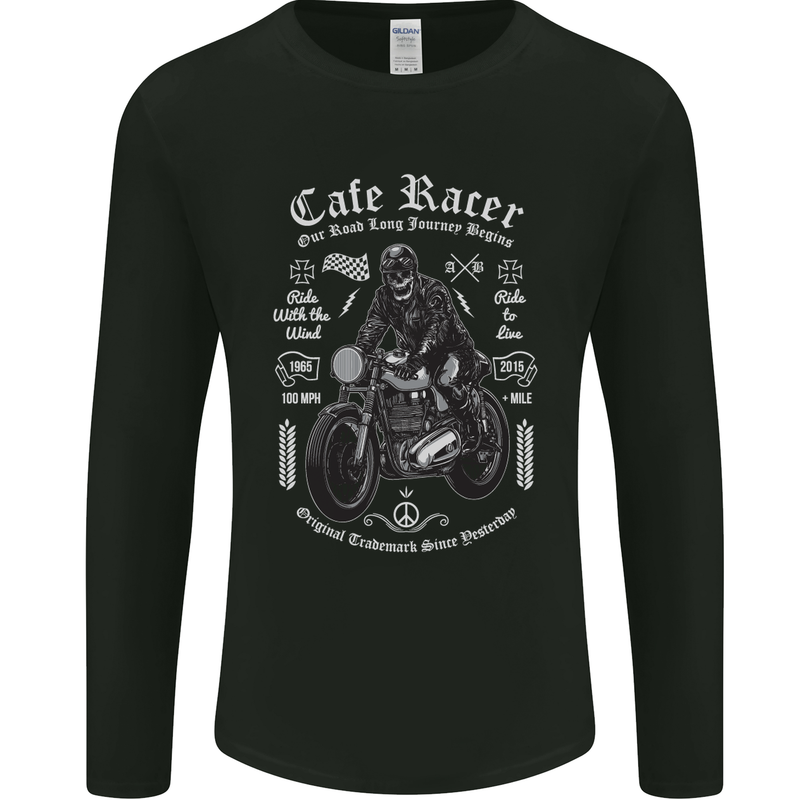 Cafe Racer Motorcycle Motorbike Biker Mens Long Sleeve T-Shirt Black