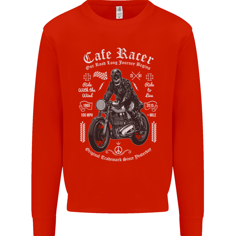 Cafe Racer Motorcycle Motorbike Biker Mens Sweatshirt Jumper Bright Red