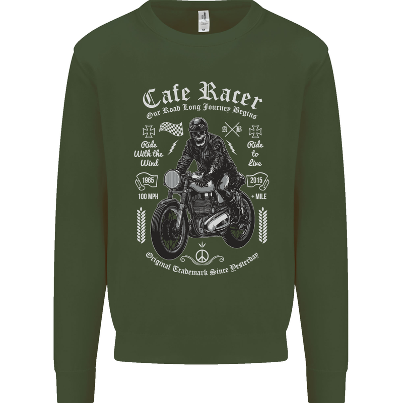 Cafe Racer Motorcycle Motorbike Biker Mens Sweatshirt Jumper Forest Green