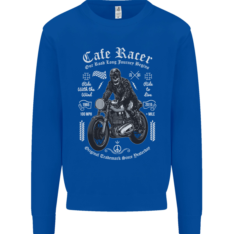 Cafe Racer Motorcycle Motorbike Biker Mens Sweatshirt Jumper Royal Blue