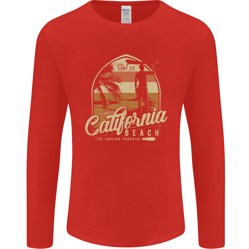 California Beach Surfing Surf Surfer Mens Long Sleeve T-Shirt Red