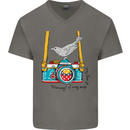 Camera With a Bird Photographer Photography Mens V-Neck Cotton T-Shirt Charcoal