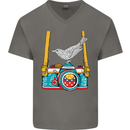 Camera With a Bird Photographer Photography Mens V-Neck Cotton T-Shirt Charcoal