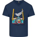 Camera With a Bird Photographer Photography Mens V-Neck Cotton T-Shirt Navy Blue