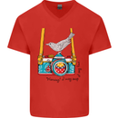Camera With a Bird Photographer Photography Mens V-Neck Cotton T-Shirt Red