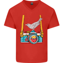 Camera With a Bird Photographer Photography Mens V-Neck Cotton T-Shirt Red