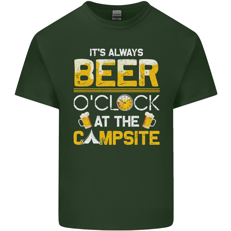 Camping Funny Alcohol Beer Campsite Mens Cotton T-Shirt Tee Top Forest Green
