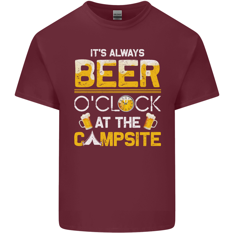 Camping Funny Alcohol Beer Campsite Mens Cotton T-Shirt Tee Top Maroon