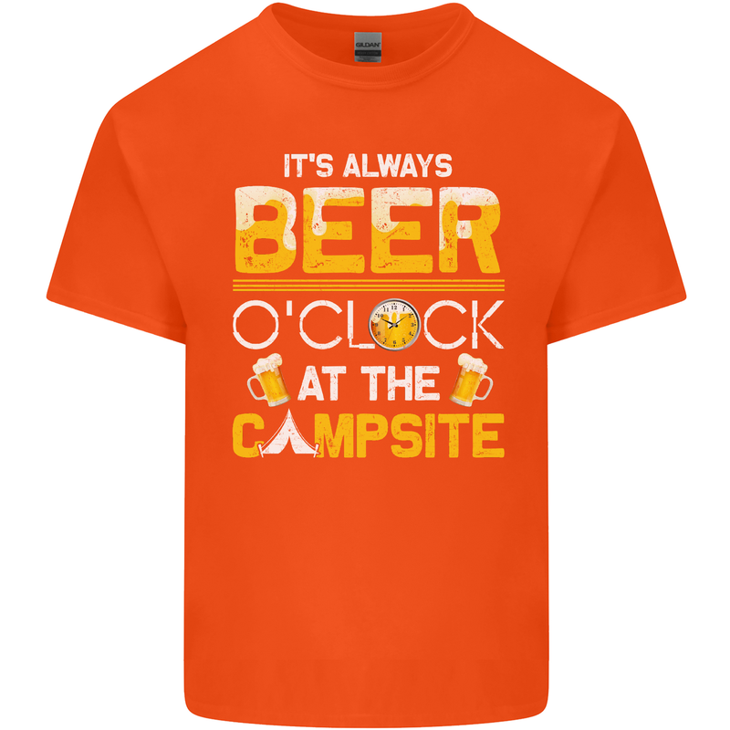 Camping Funny Alcohol Beer Campsite Mens Cotton T-Shirt Tee Top Orange