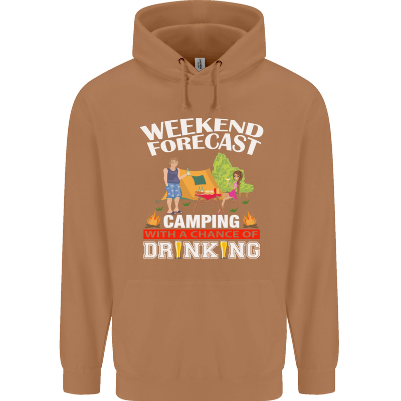 Camping Weekend Forecast Funny Alcohol Beer Mens 80% Cotton Hoodie Caramel Latte
