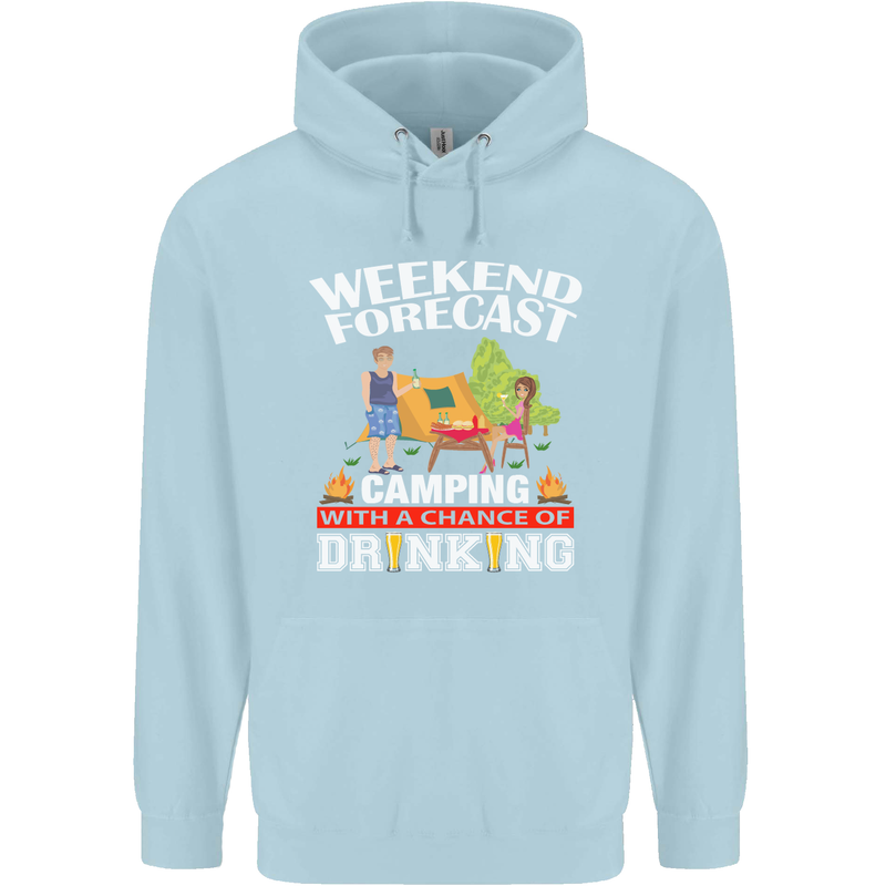 Camping Weekend Forecast Funny Alcohol Beer Mens 80% Cotton Hoodie Light Blue