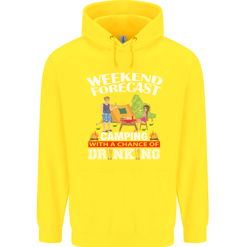 Camping Weekend Forecast Funny Alcohol Beer Mens 80% Cotton Hoodie Yellow